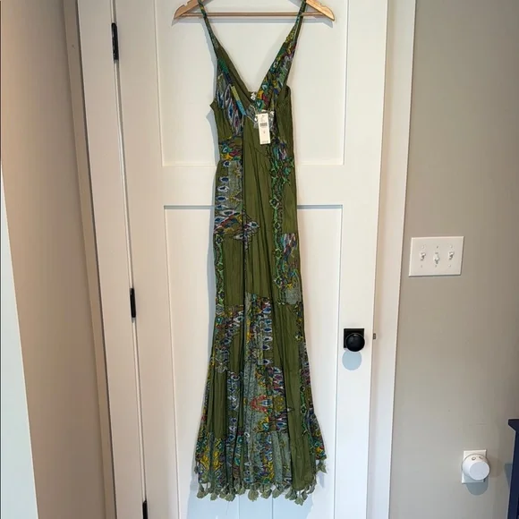 Anthropologie Green Tiered Maxi Dress with beaded detail - Picture 1 of 4